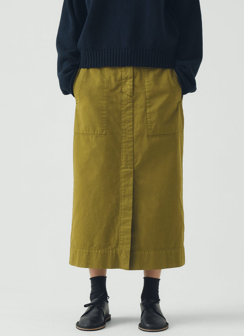 Straight Cotton Twill Skirt | Warm Olive