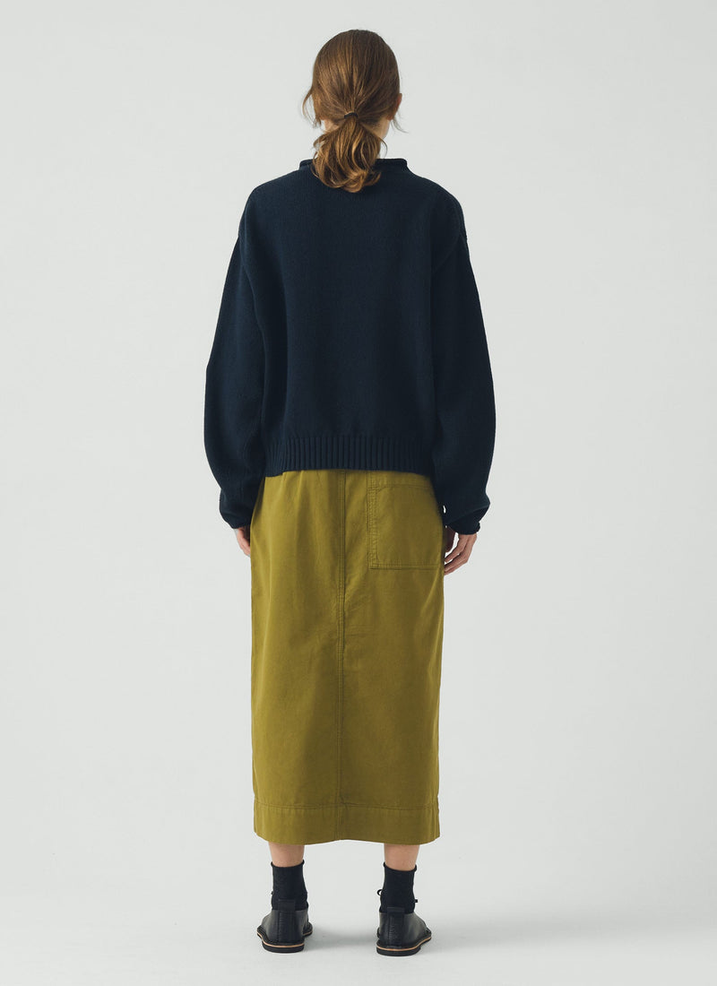 Straight Cotton Twill Skirt | Warm Olive