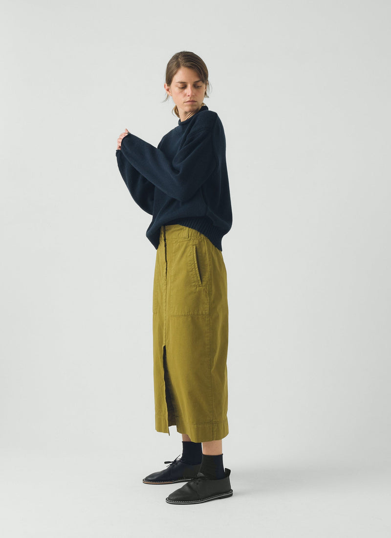 Straight Cotton Twill Skirt | Warm Olive