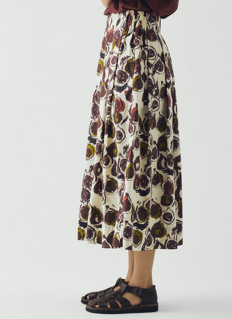 Fig Print Cotton Poplin Skirt | Chalk
