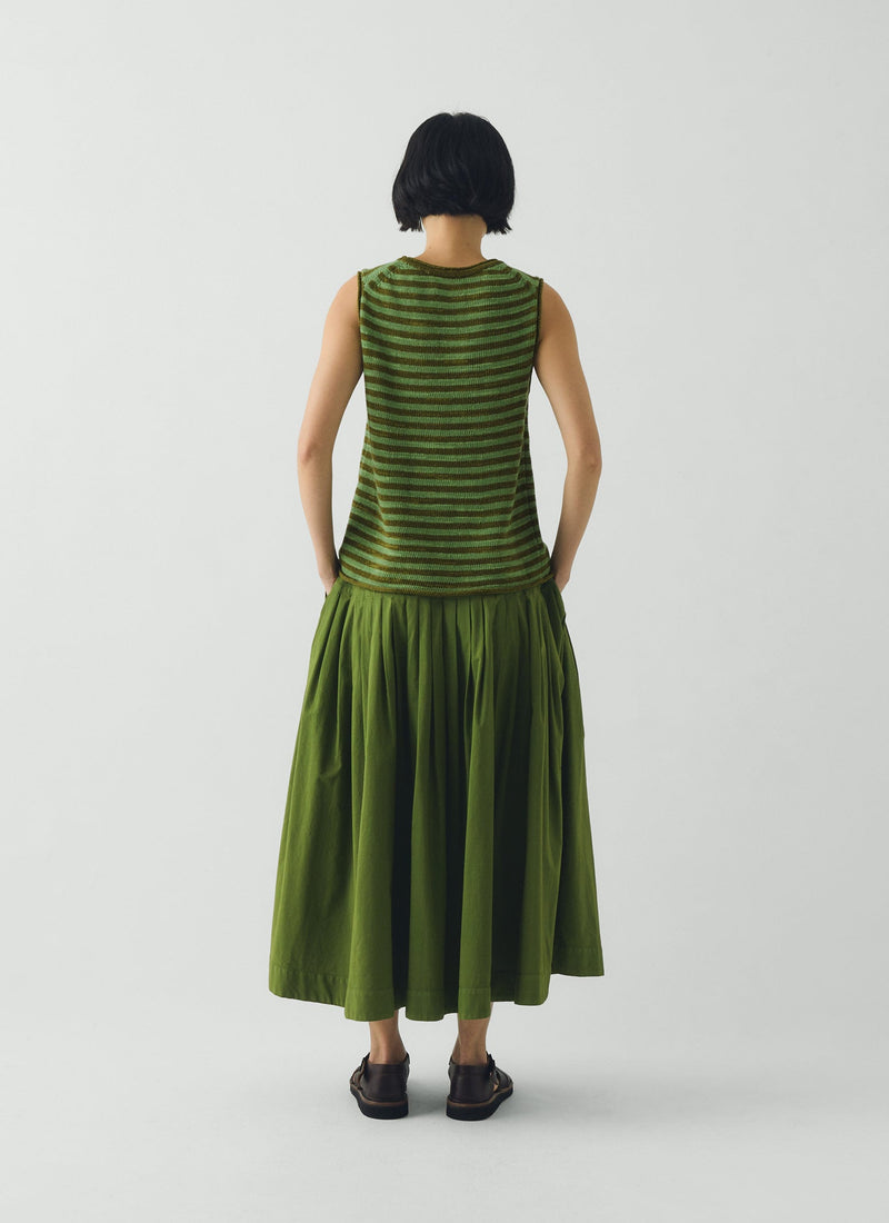 Pleated Raised Stripe Cotton Skirt | Cedar Green