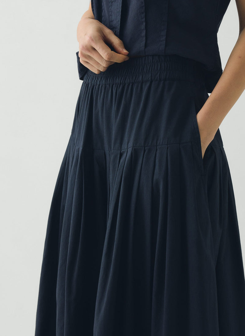 Pleated Raised Stripe Cotton Skirt | Slate