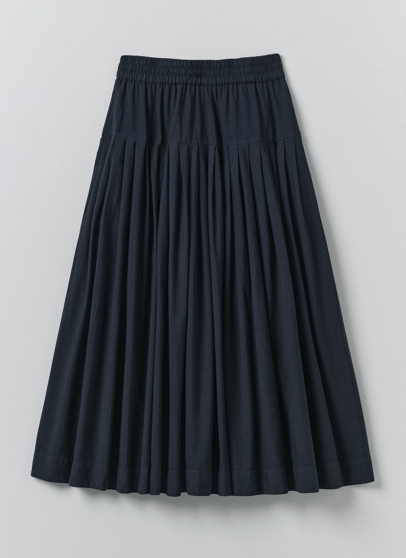 Pleated Raised Stripe Cotton Skirt | Slate