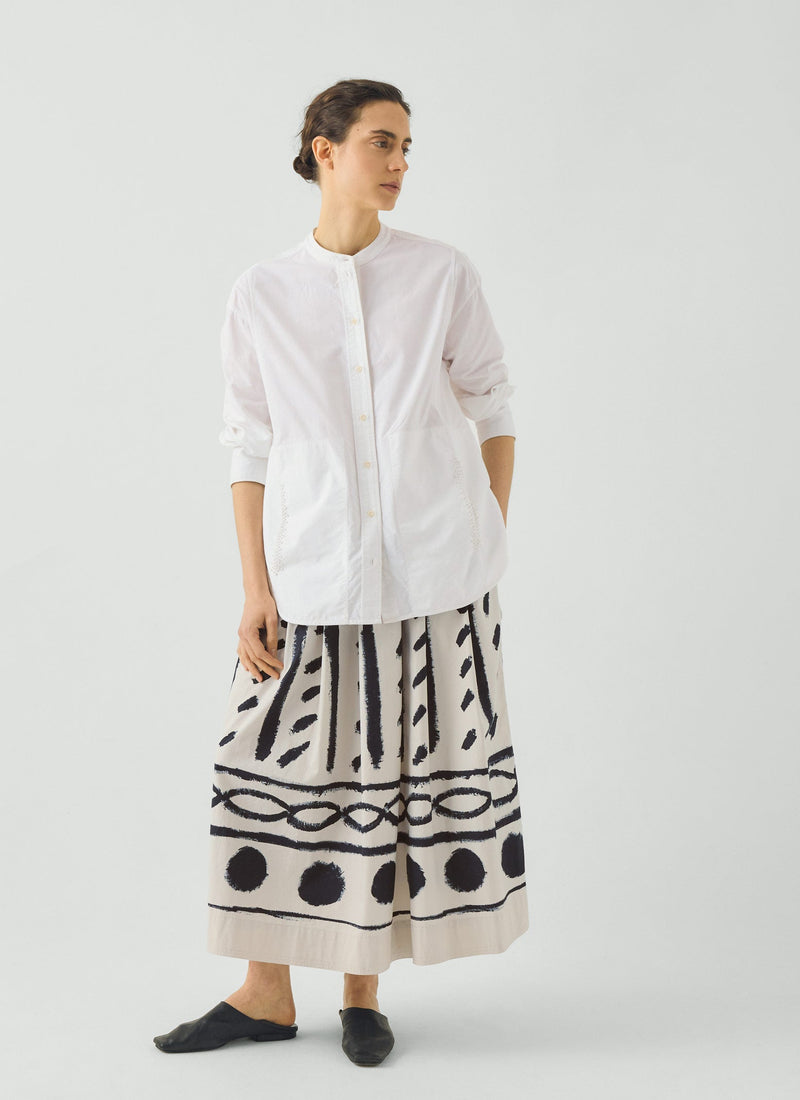Harvest Print Cotton Linen Poplin Skirt | Black/Parchment