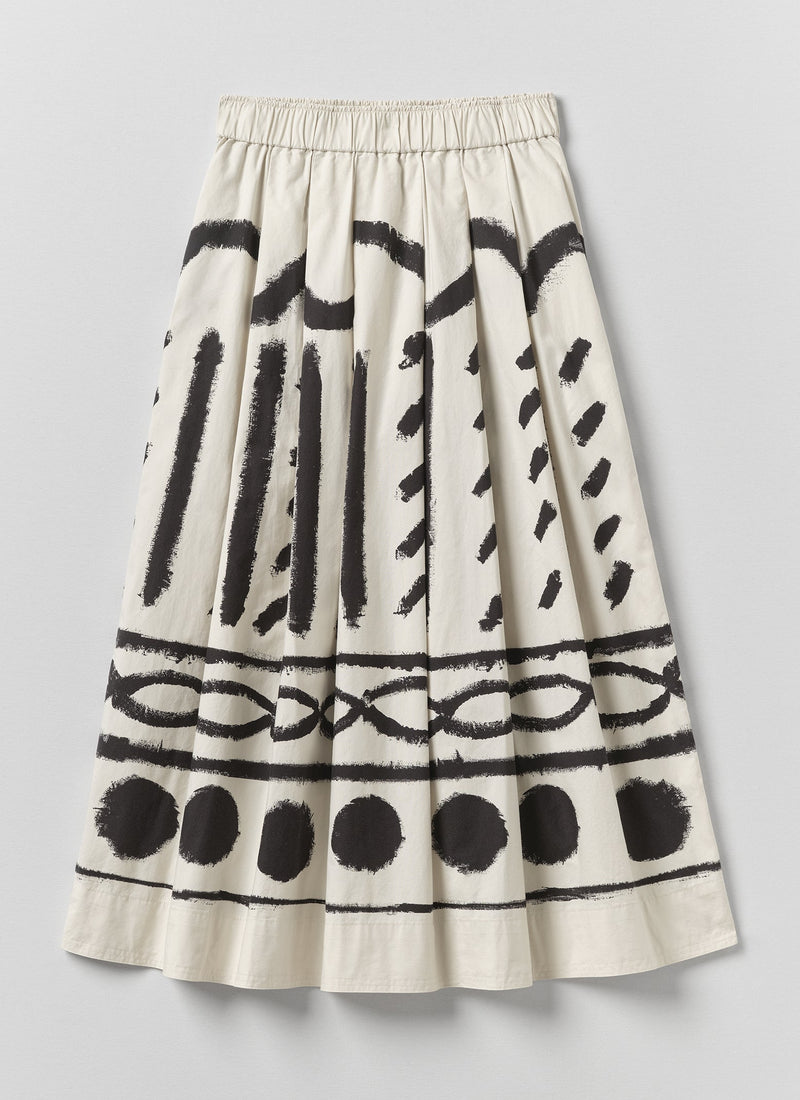 Harvest Print Cotton Linen Poplin Skirt | Black/Parchment
