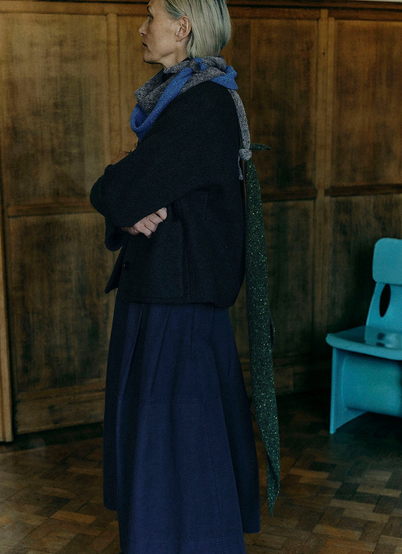 Slanted Pleat Cotton Skirt | Slate