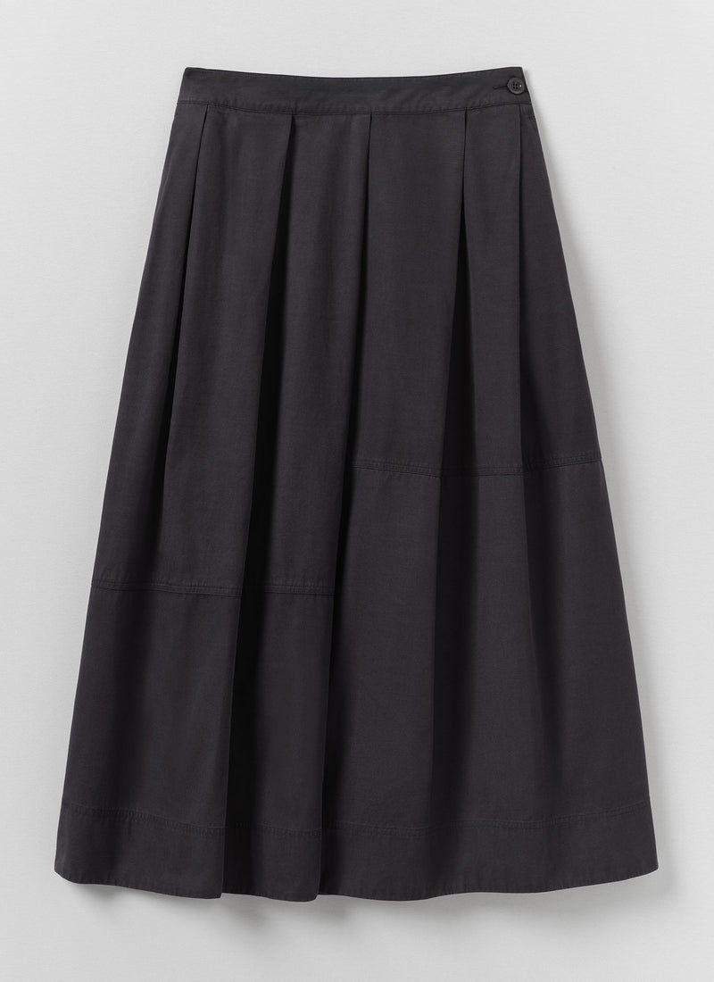 Slanted Pleat Cotton Skirt | Slate