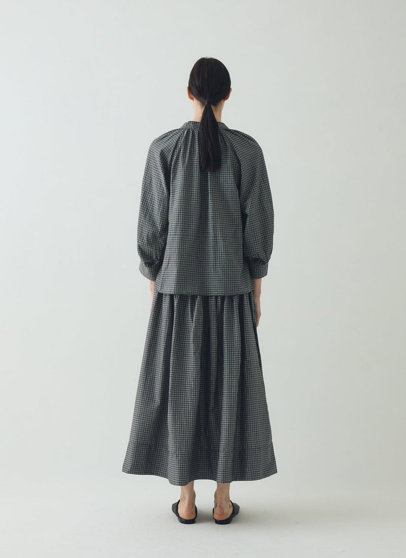 Check Cotton Silk Skirt | Ecru/Soft Black