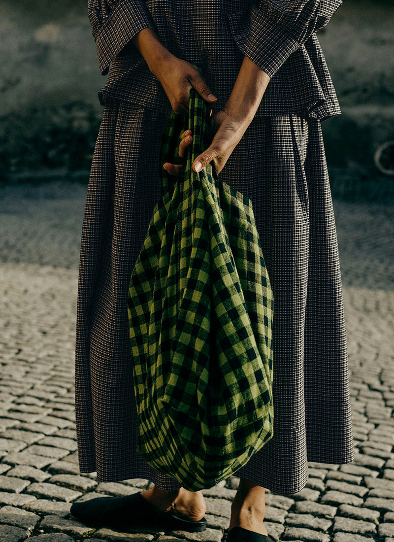 Check Cotton Silk Skirt | Ecru/Soft Black