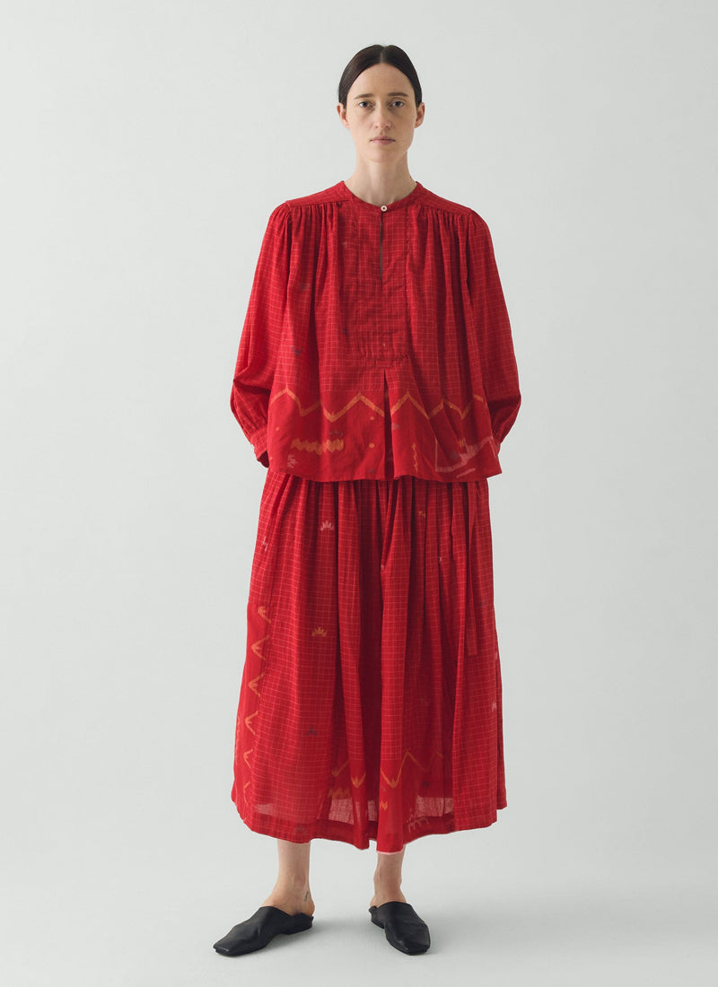 Jamdani Hand Woven Cotton Skirt | Maypole Red
