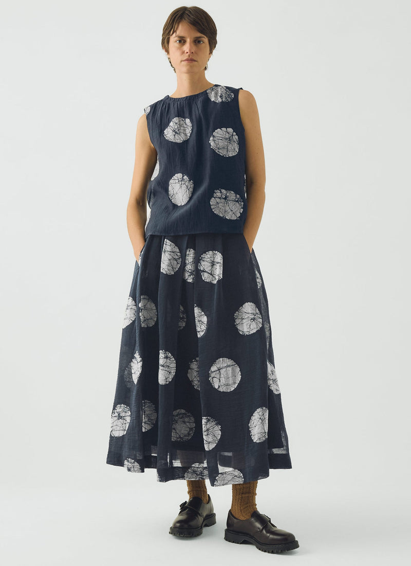 Batik Dot Cotton Silk Pleated Skirt | Dark Midnight