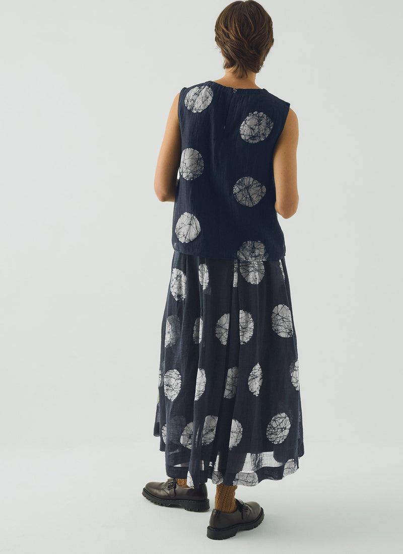 Batik Dot Cotton Silk Pleated Skirt | Dark Midnight