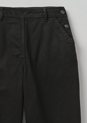 Black Denim Side Button Trousers | Black