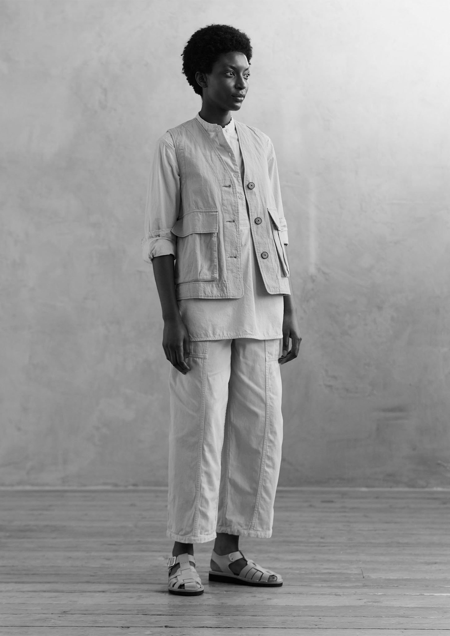 Panelled Cotton Linen Canvas Trousers Wood Ash TOAST