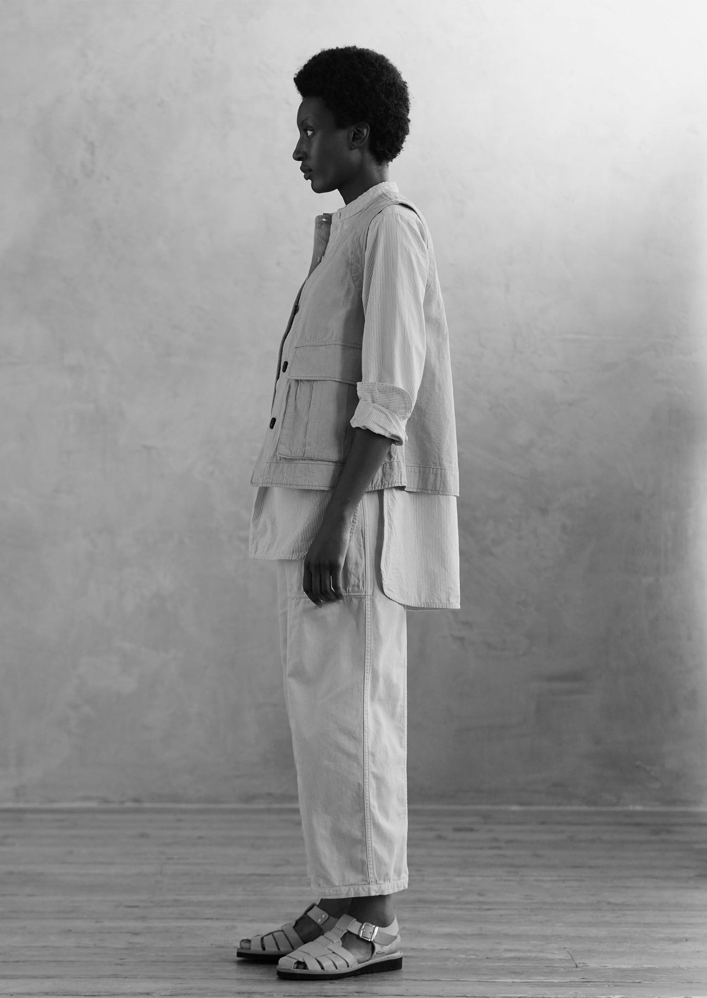 Panelled Cotton Linen Canvas Trousers Wood Ash TOAST