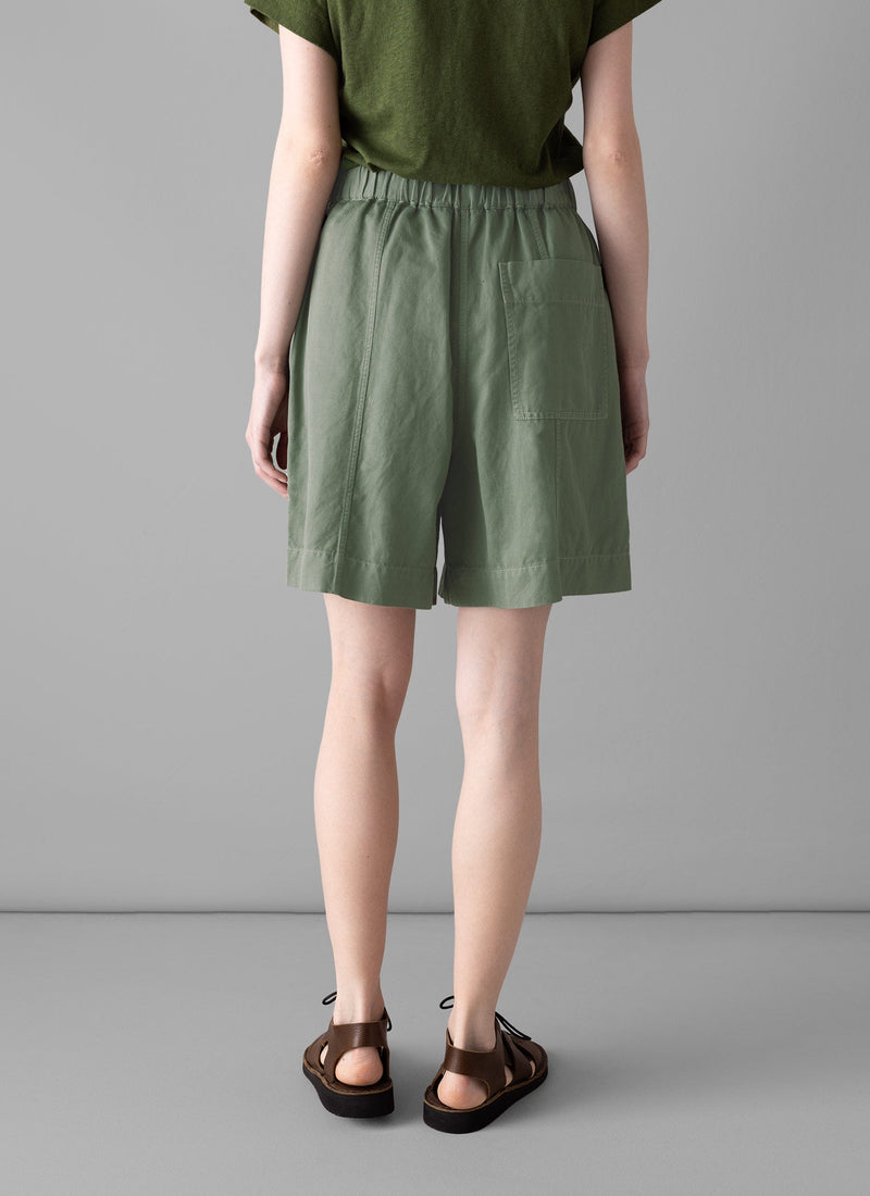 Pleated Cotton Linen Twill Shorts | Sage