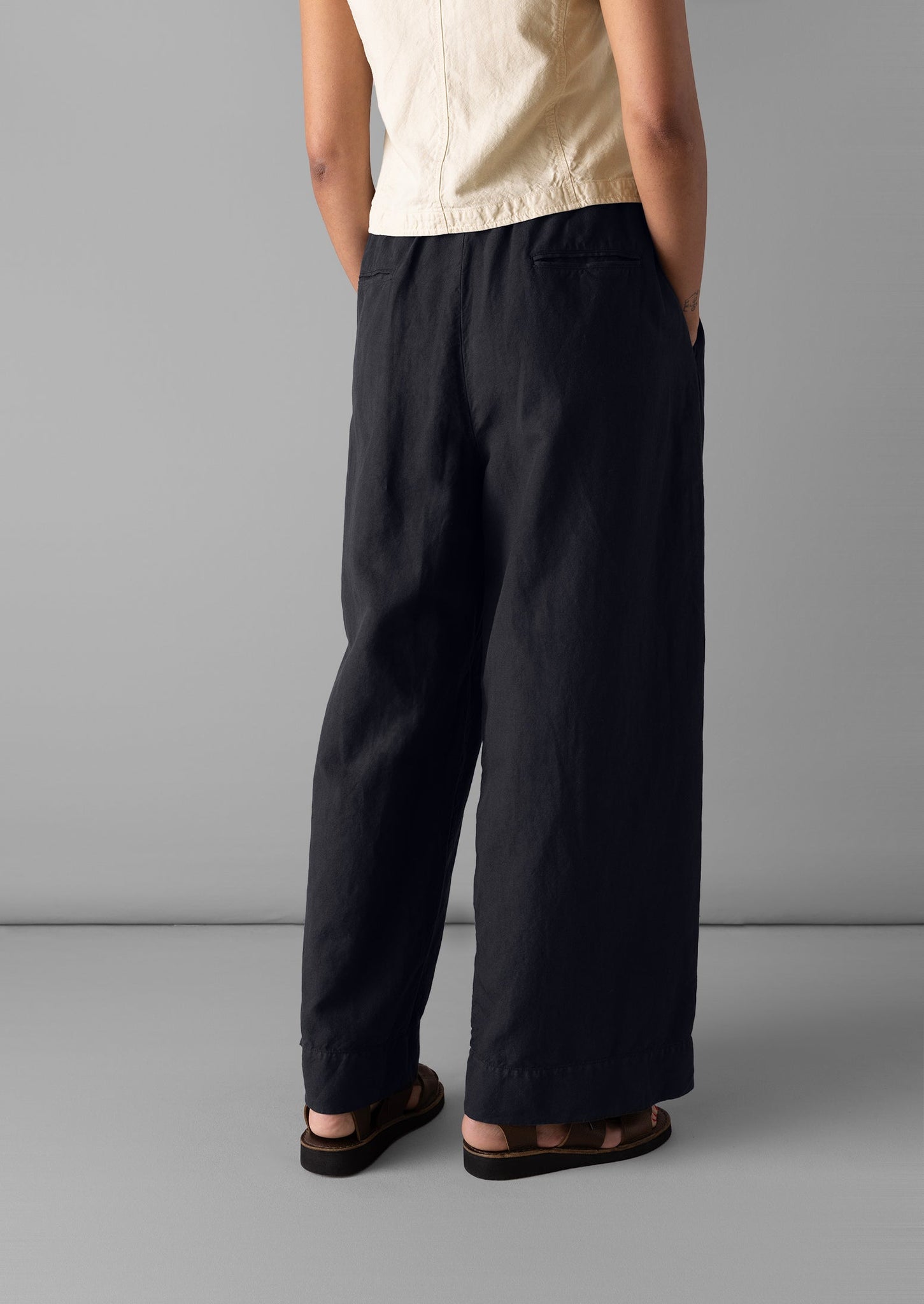 Cotton Linen Wide Leg Trousers | Slate Navy