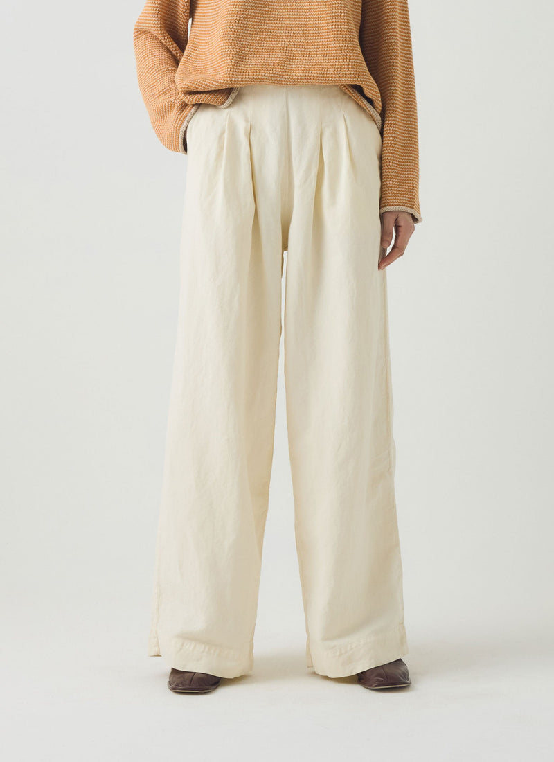 Corinne Cotton Linen Wide Leg Trousers | Parchment