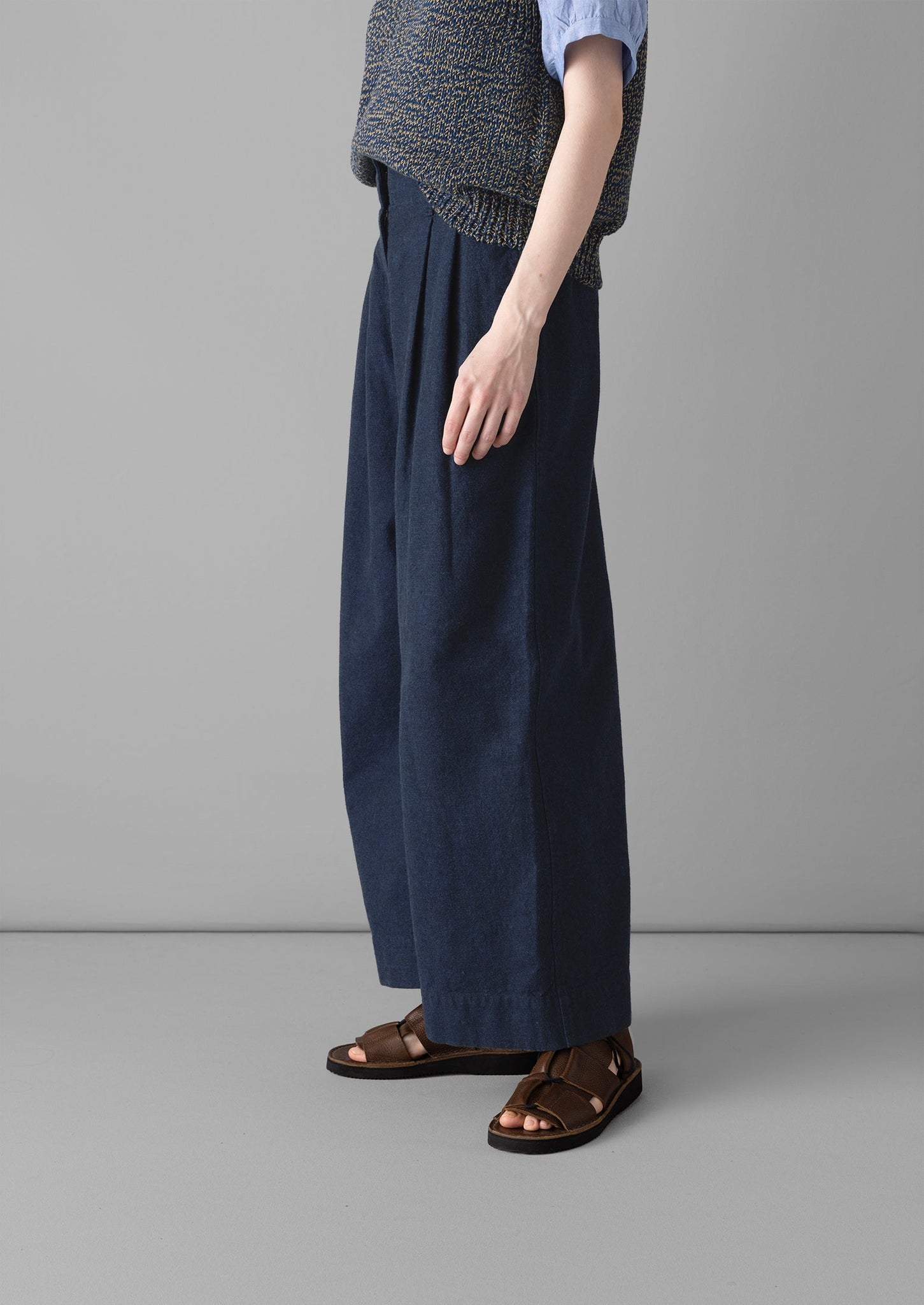 Hemp Cotton Paper Bag Trousers | Dark Chambray Blue