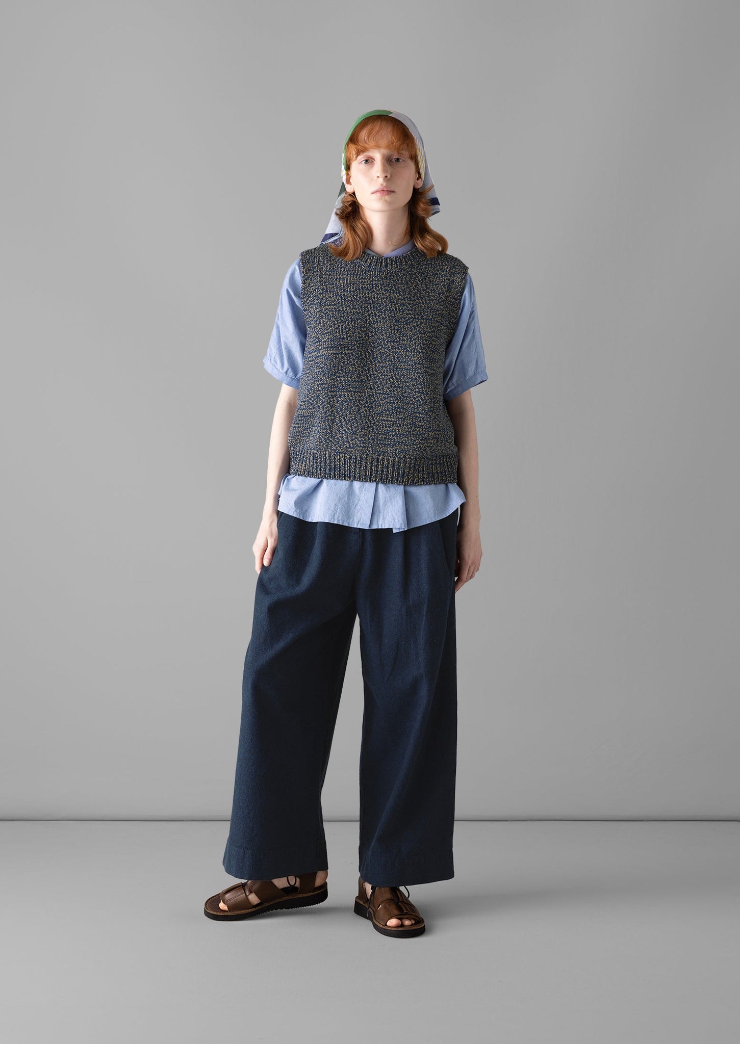 Hemp Cotton Paper Bag Trousers | Dark Chambray Blue