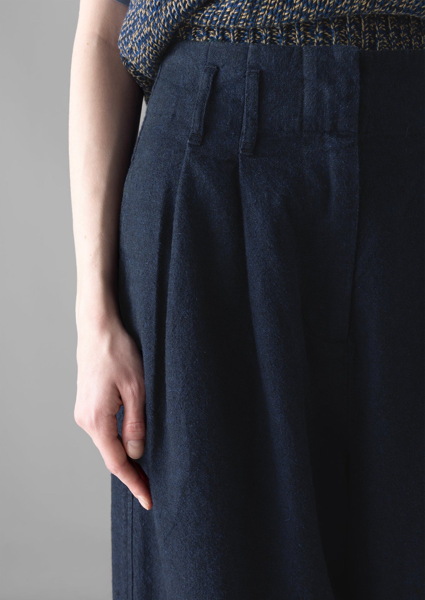 Hemp Cotton Paper Bag Trousers | Dark Chambray Blue