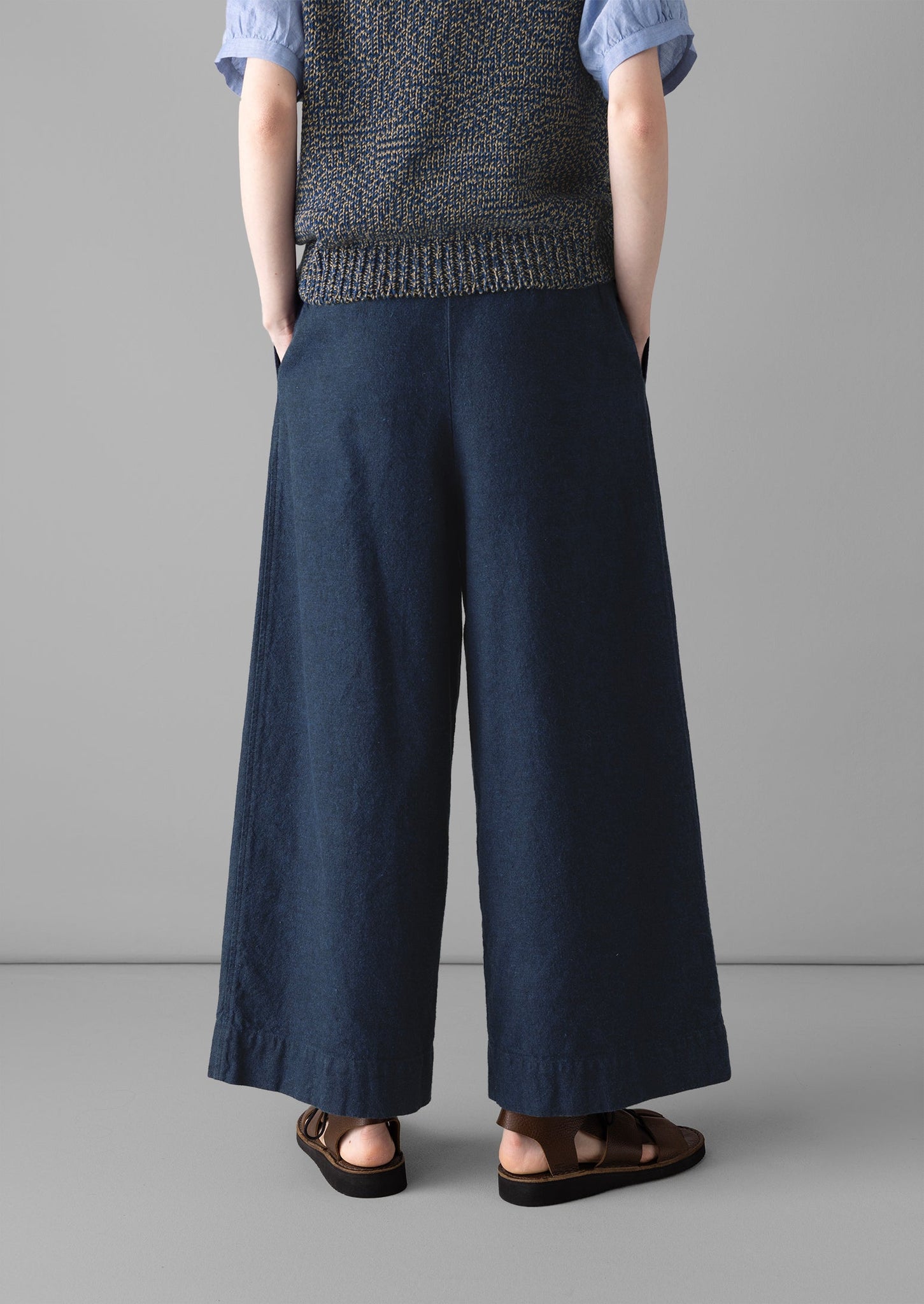 Hemp Cotton Paper Bag Trousers | Dark Chambray Blue