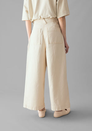 Ecru Denim Pleat Front Trousers | Ecru