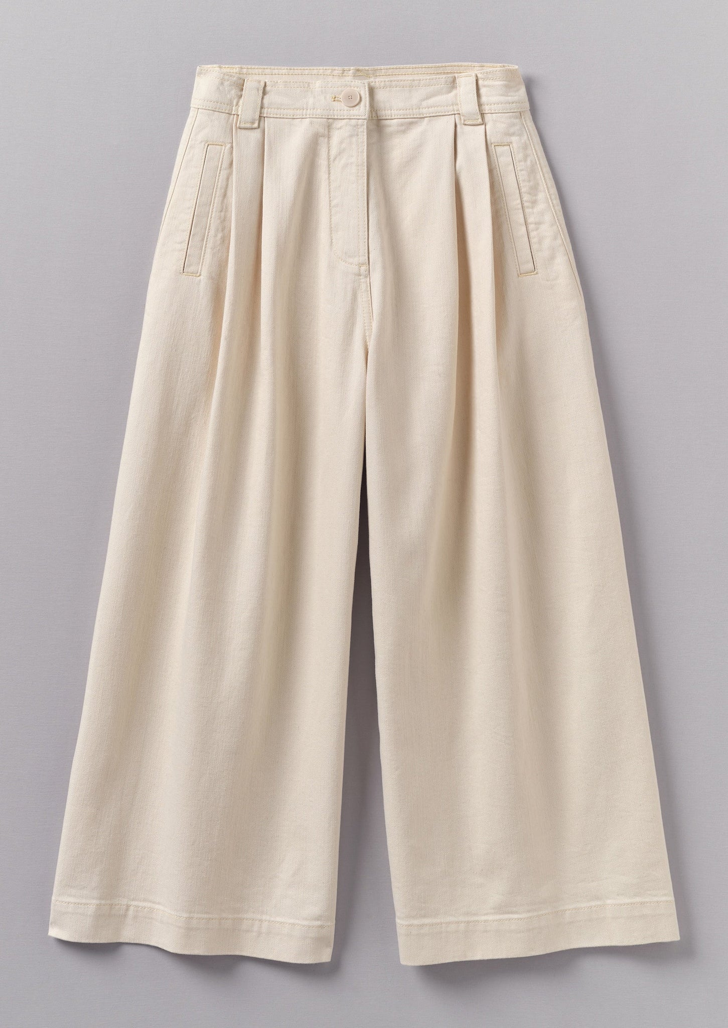 Ecru Denim Pleat Front Trousers | Ecru