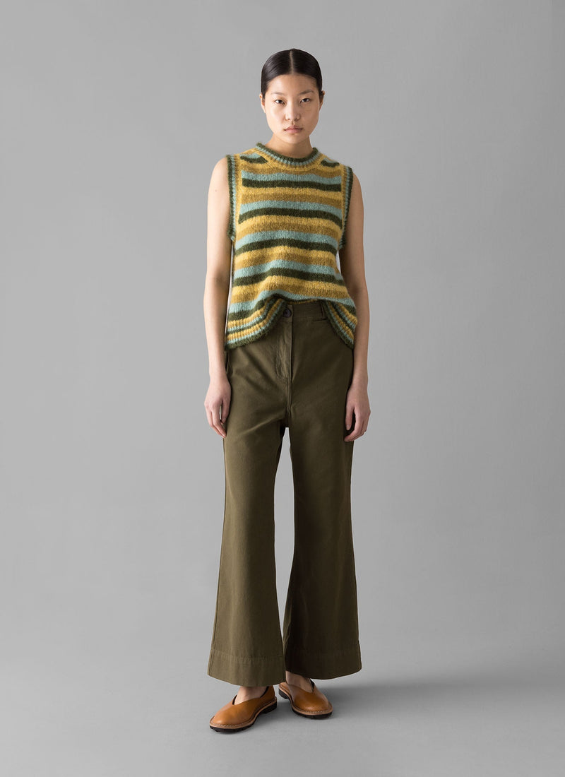 Cotton Canvas Kick Flare Trousers | Seaweed