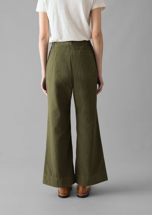 Cotton Canvas Kick Flare Trousers | Seaweed