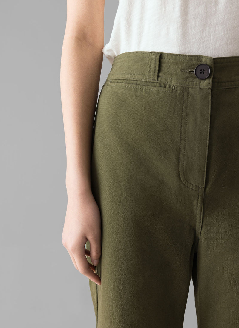 Cotton Canvas Kick Flare Trousers | Seaweed