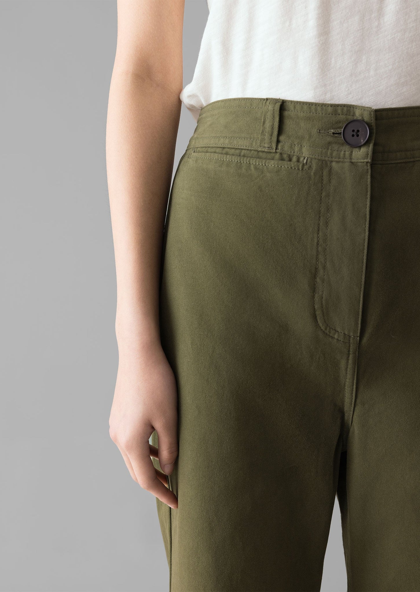 Cotton Canvas Kick Flare Trousers | Seaweed