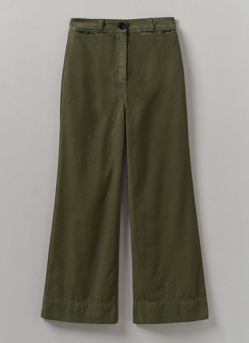 Cotton Canvas Kick Flare Trousers | Seaweed