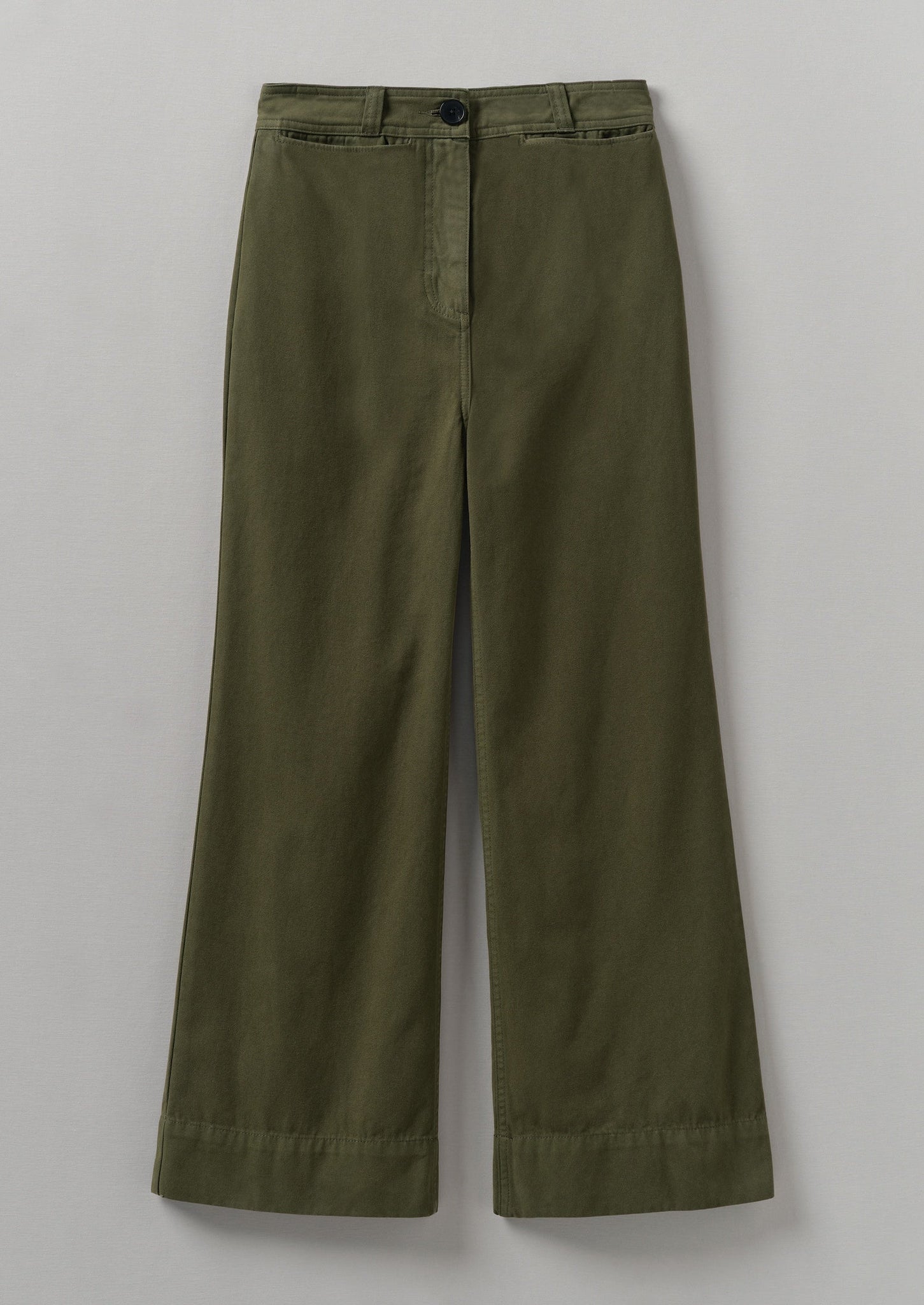 Cotton Canvas Kick Flare Trousers | Seaweed