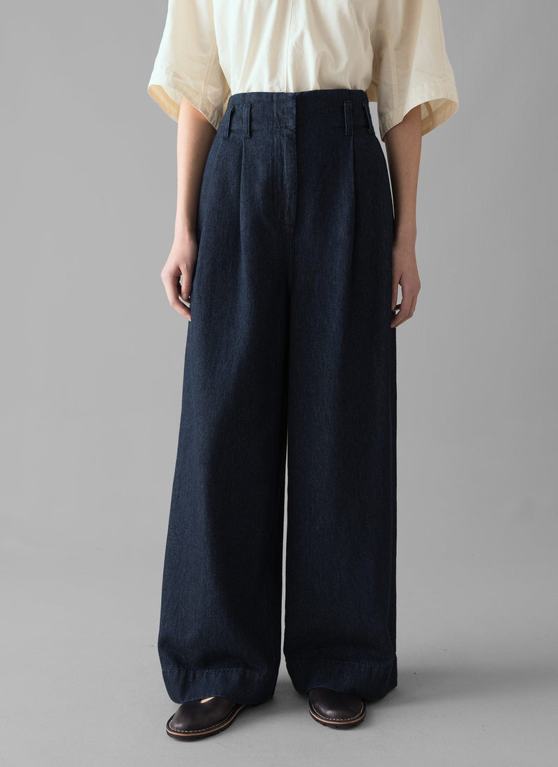 Cotton Hemp Denim Wide Leg Trousers | Indigo