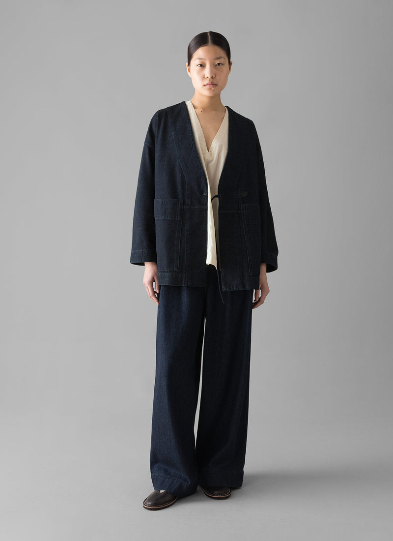 Cotton Hemp Denim Wide Leg Trousers | Indigo
