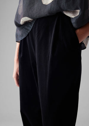 Cotton Velvet Pleat Front Trousers | Brown Slate