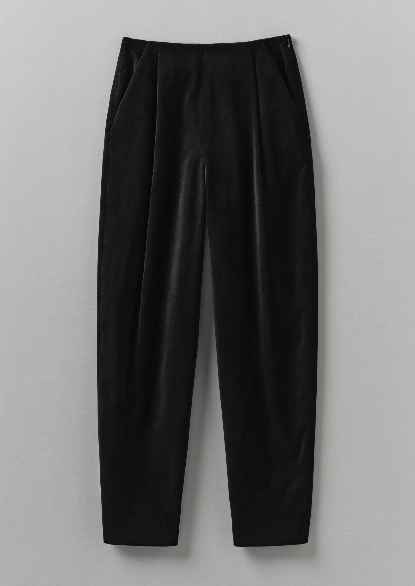 Cotton Velvet Pleat Front Trousers | Brown Slate