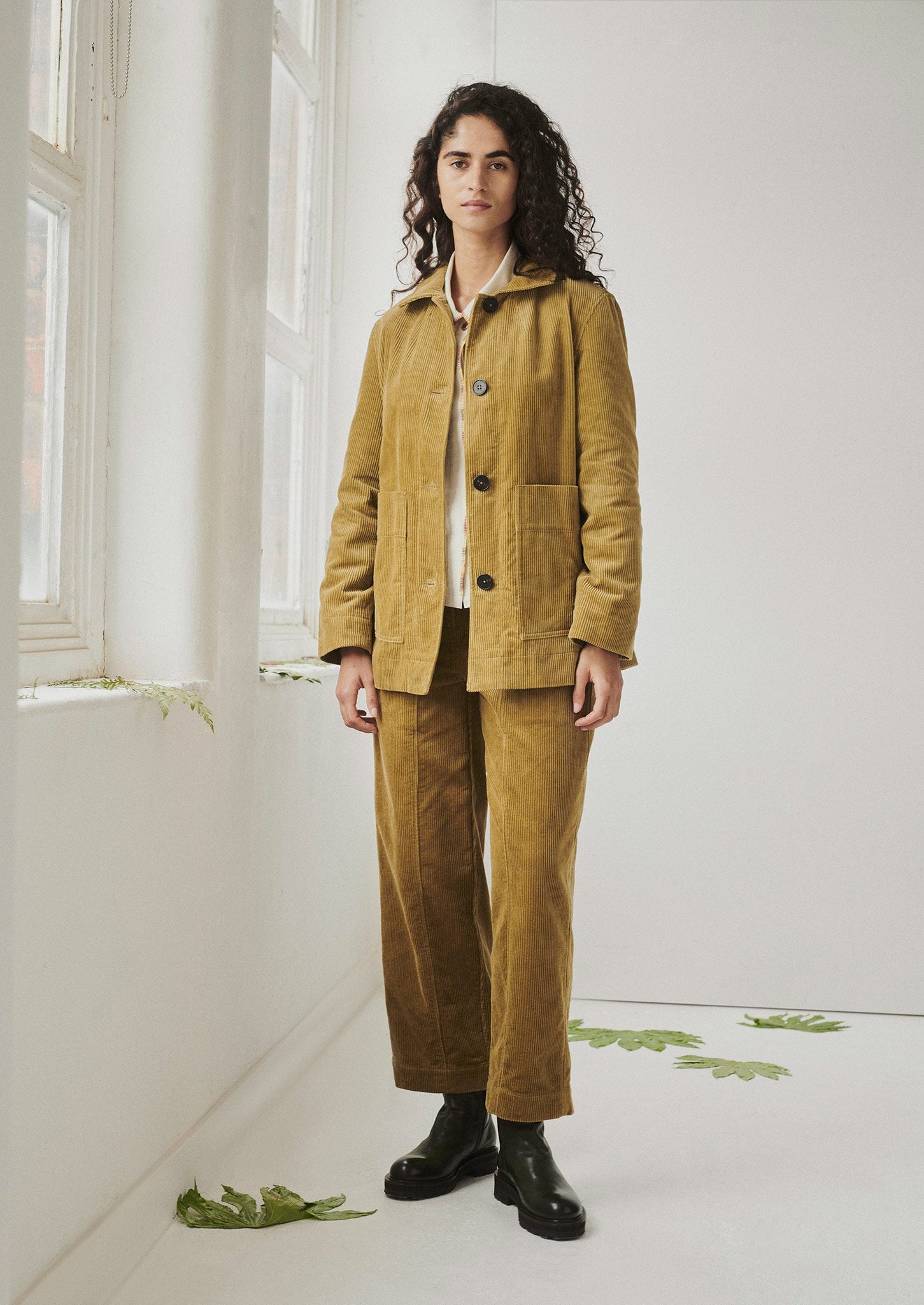 Panelled Organic Cord Trousers | Golden Sand