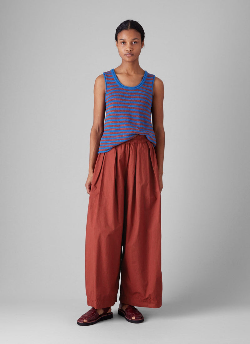 Pleated Cotton Poplin Pull On Trousers | Brick