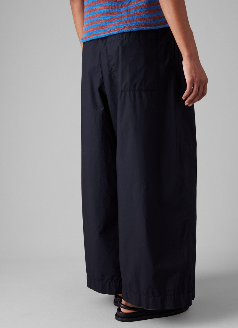 Pleated Cotton Poplin Pull On Trousers | Ink