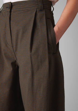 Birch Gingham Pleat Front Trousers | Burnt Umber