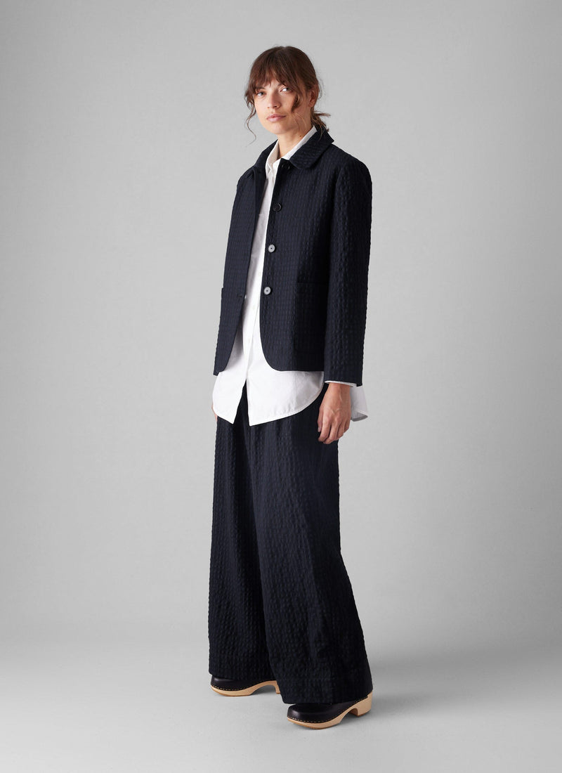 Corinne Herringbone Wide Leg Trousers | Navy