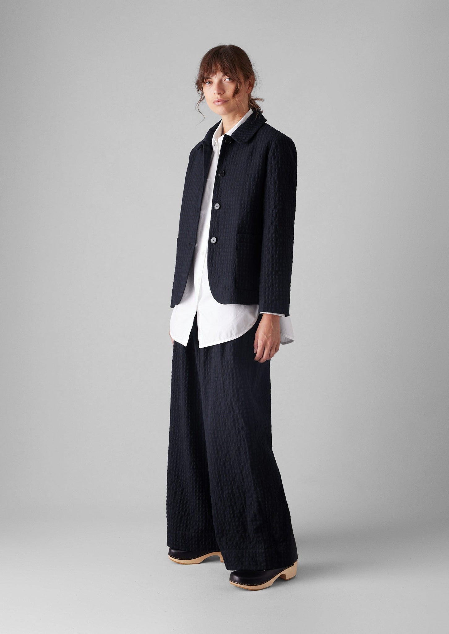 Corinne Herringbone Wide Leg Trousers | Navy