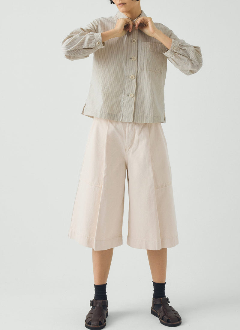 Pleated Denim Shorts | Ecru