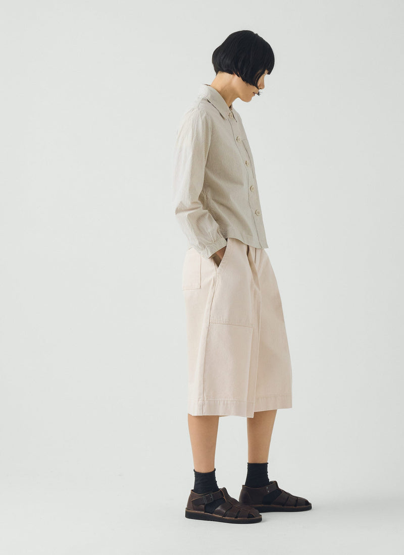 Pleated Denim Shorts | Ecru