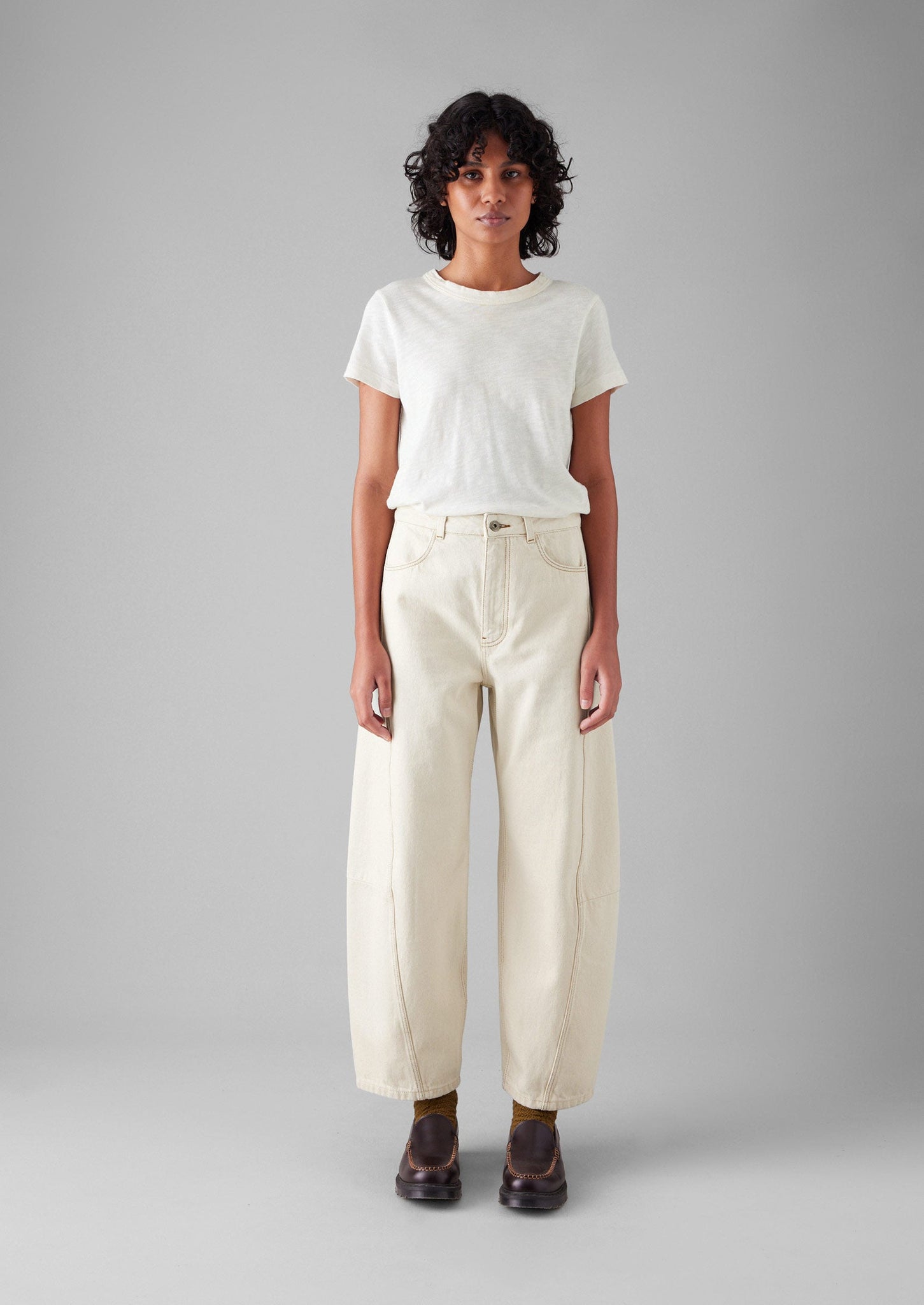 Sculptural Seamed Ecru Denim Trousers | Ecru