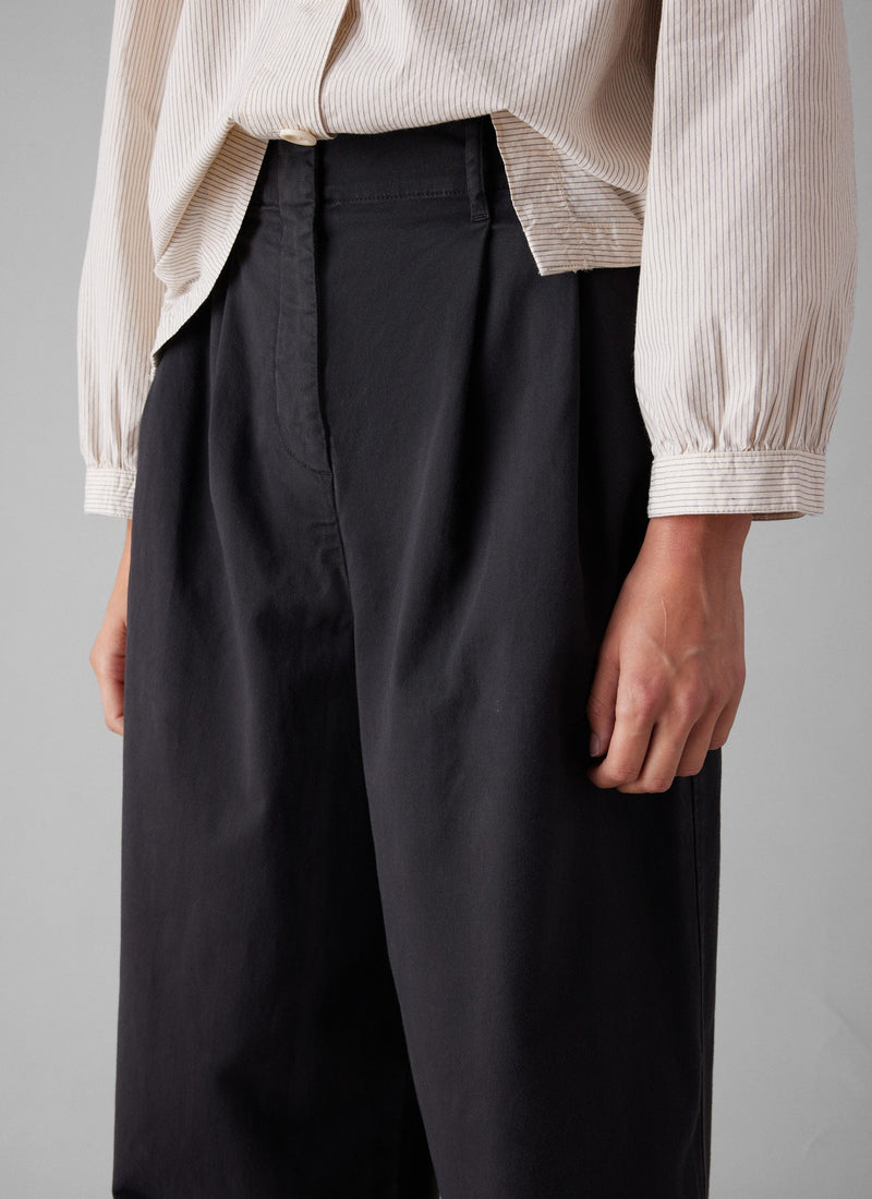 Cotton Paper Bag Trousers | Soft Black