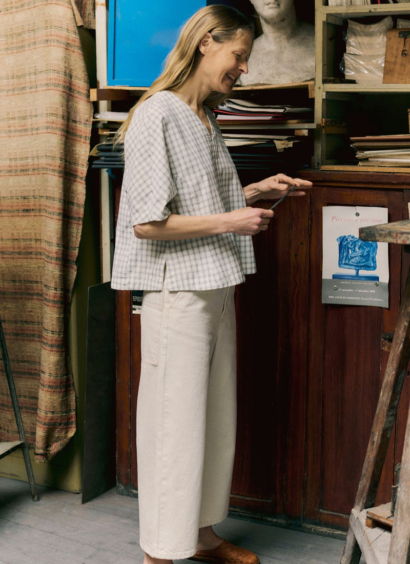 Relaxed Wide Leg Denim Trousers | Ecru