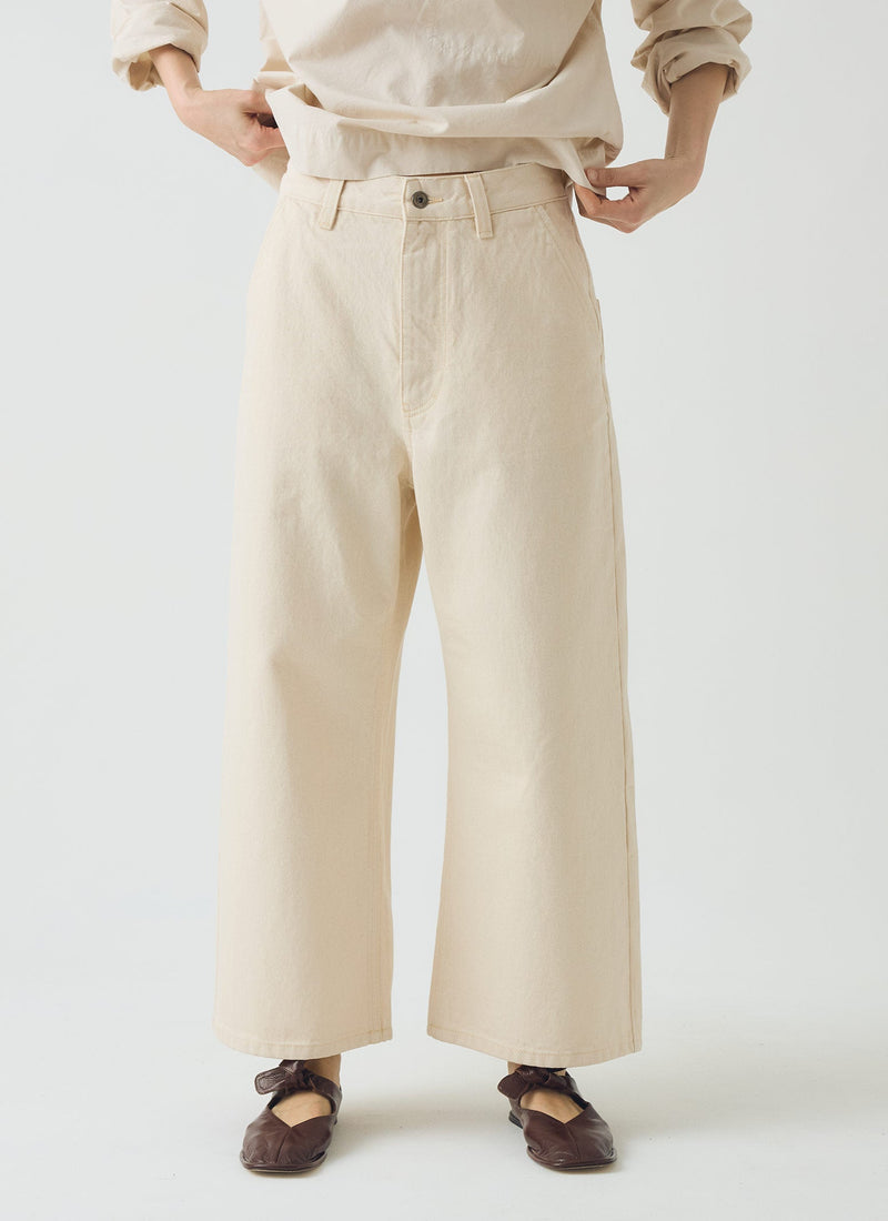 Relaxed Wide Leg Denim Trousers | Ecru